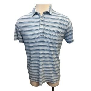Faherty Striped Polo Shirt Men's Size M Blue 100% Cotton‎ Pique